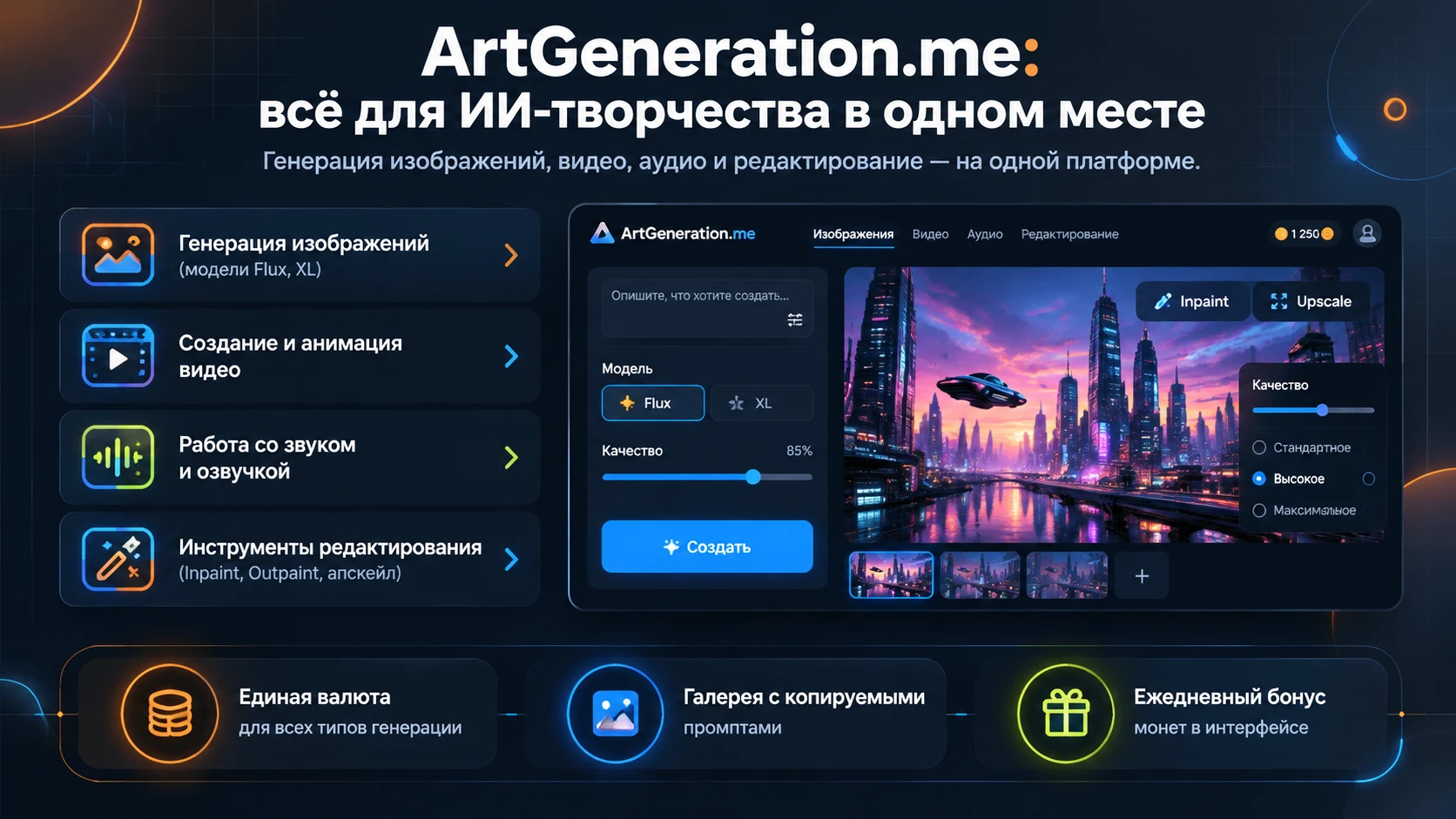 ArtGeneration.me: универсальный ИИ‑хаб для творчества ArtGeneration.me — это онлайн‑платформа, которая - изображение