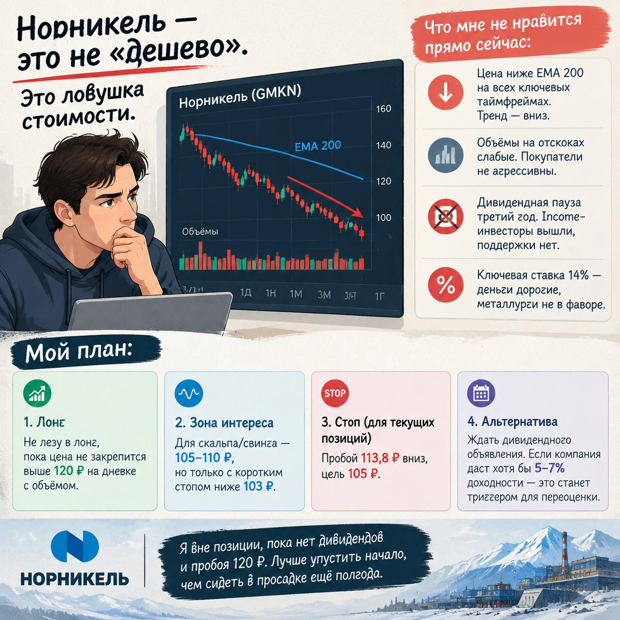 Многие смотрят на P/E 6–8 и говорят: «дёшево, надо брать». Я смотрю на график и вижу другое — бумага в - изображение