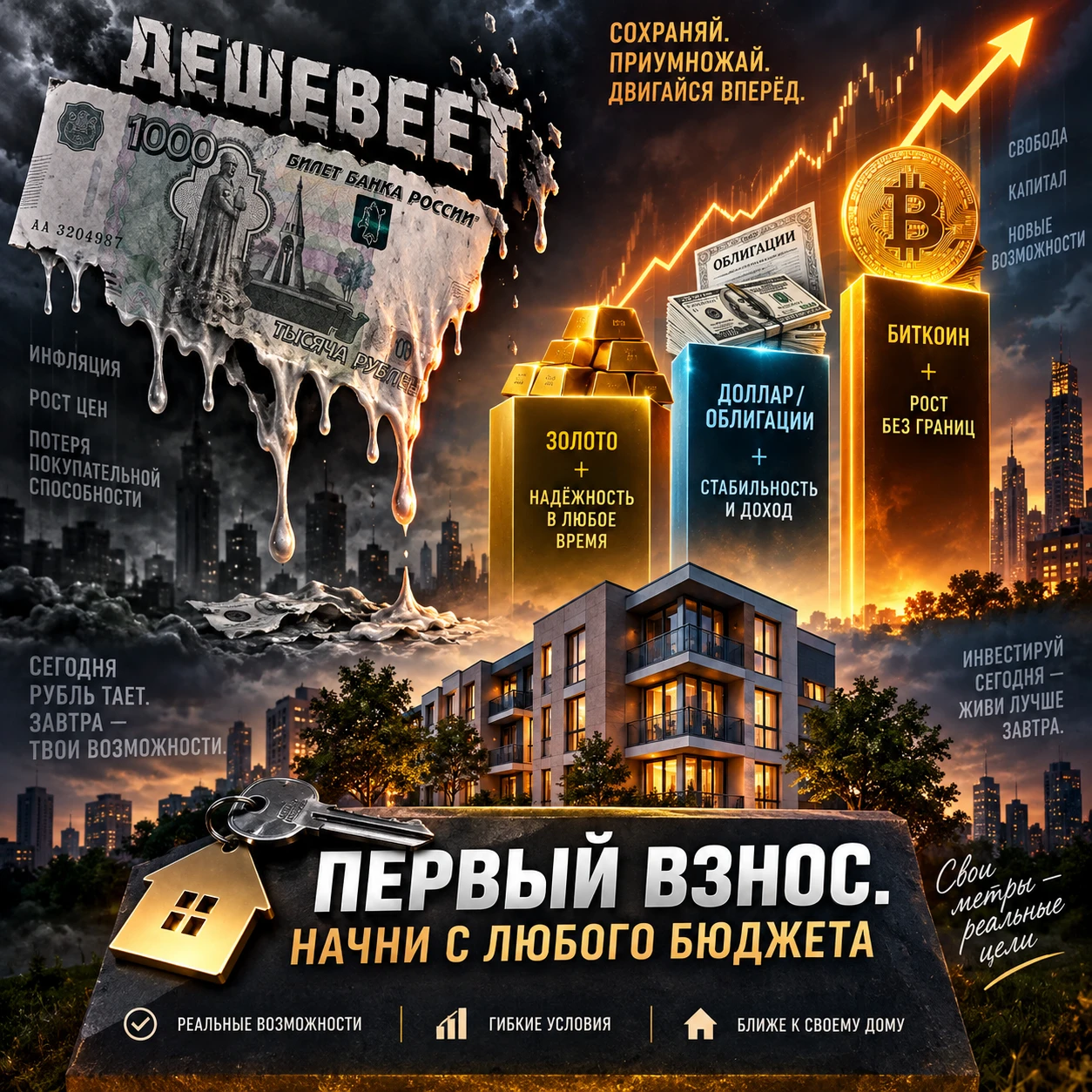 #инвестиции #золото #валютныеоблигации #крипта #доллар #инфляция #диверсификация #первоначальныйвзнос - изображение
