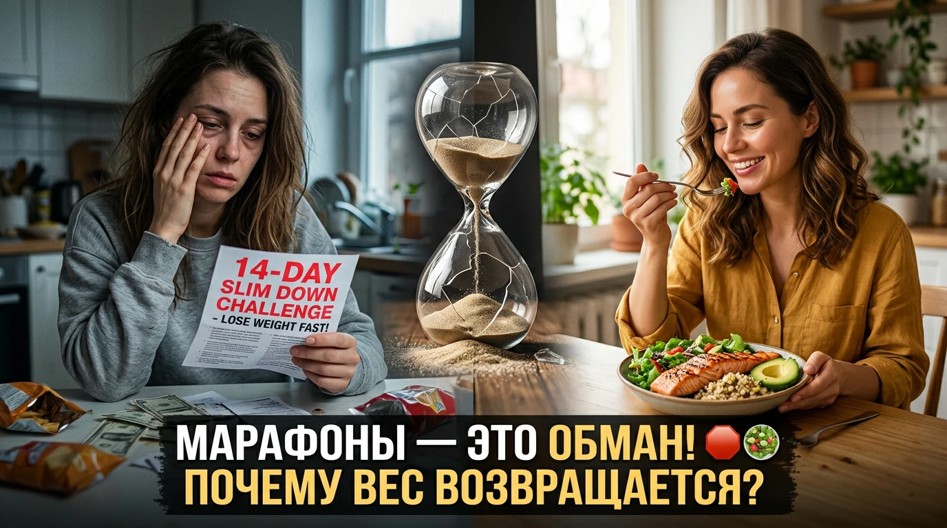 «Минус 10 кг за 2 недели!» — звучит как мечта? На самом деле это приговор вашему метаболизму. Марафоны похудения - изображение