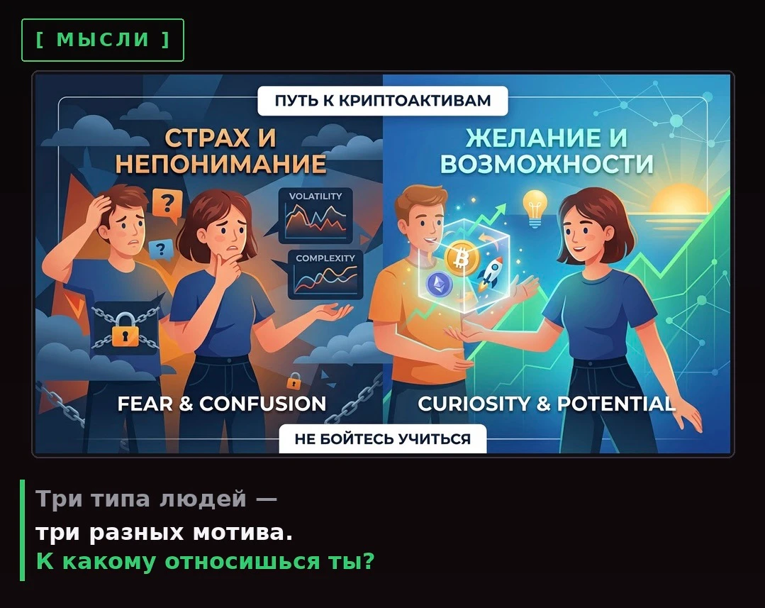 Криптовалюта интересно, но не понятно и страшно.😟 Какие типы людей идут туда и зачем?За годы в этой теме вижу - изображение