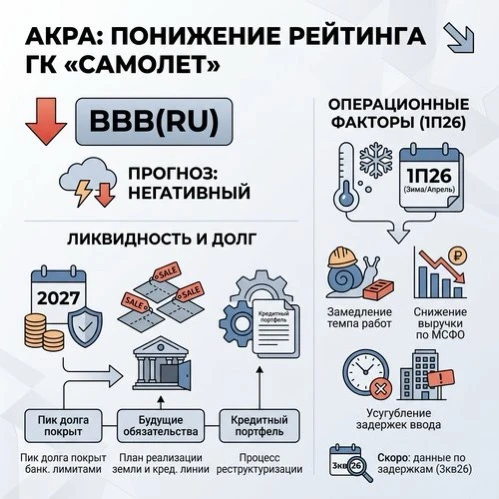 08.10.2026г. Агентство АКРА изменило кредитный рейтинг ГК «Самолет», снизив его до уровня * BBB(RU) и установив - изображение