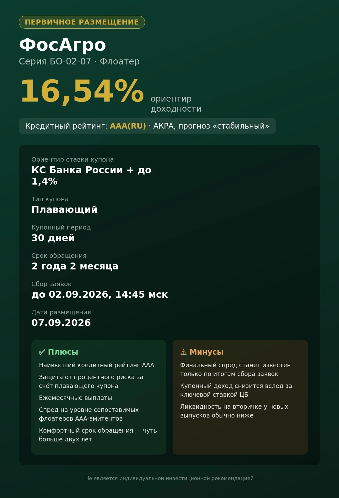 🌾 ФосАгро БО-02-07: новый флоатер от крупнейшего производителя удобрений ПАО «ФосАгро» открывает сбор заявок на - изображение