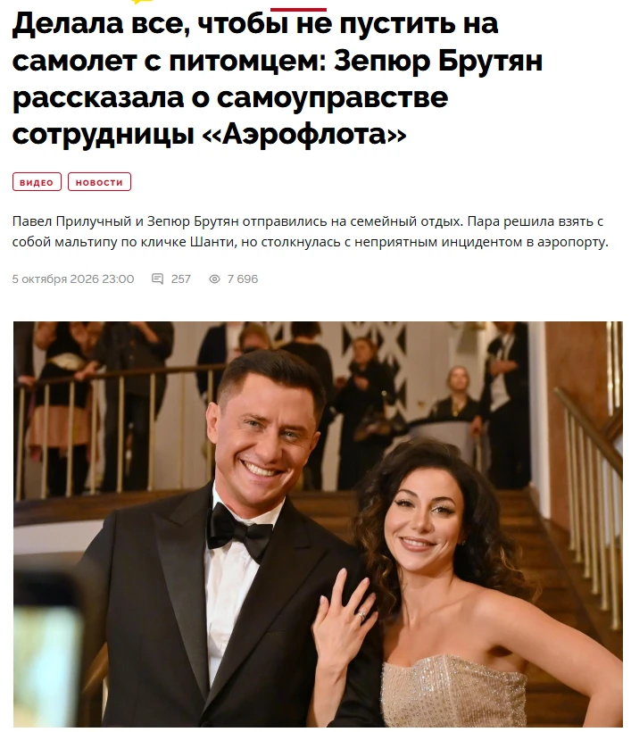 5 октября в Шереметьево сотрудница «Аэрофлота» едва не сорвала вылет семьи Прилучных с собакой. В ветпаспорте не - изображение