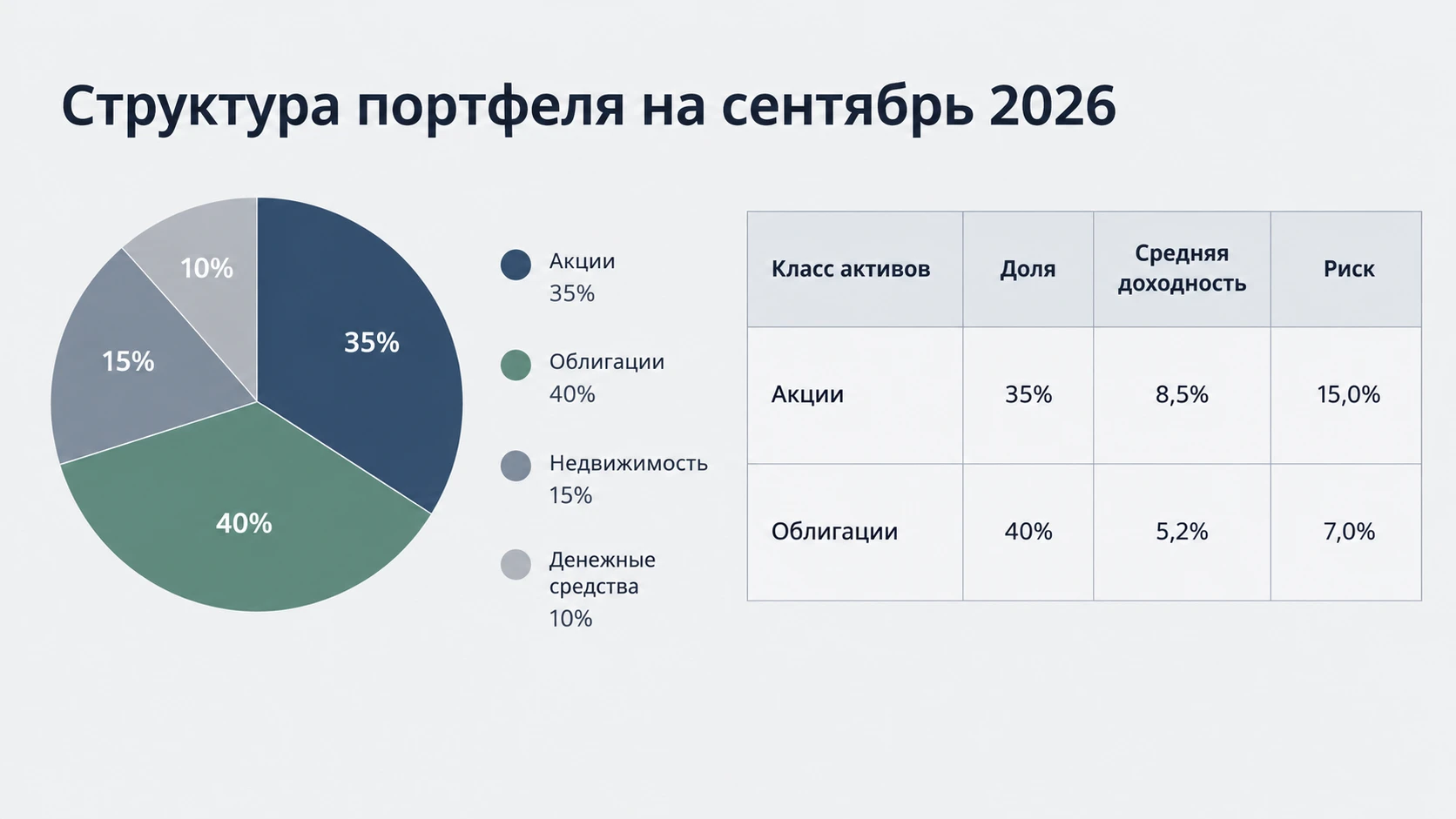 🧩 Портфель «Умеренный-2026»: 35% облигации / 40% акции / 15% золото / 10% денежный рынок Горизонт — 1–3 года. - изображение