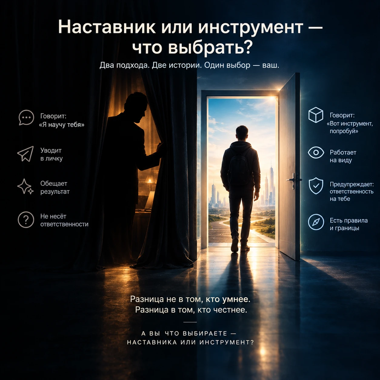 Наставник или инструмент — что выбрать? Сегодня вокруг ИИ появляется всё больше наставников. Один подход - изображение