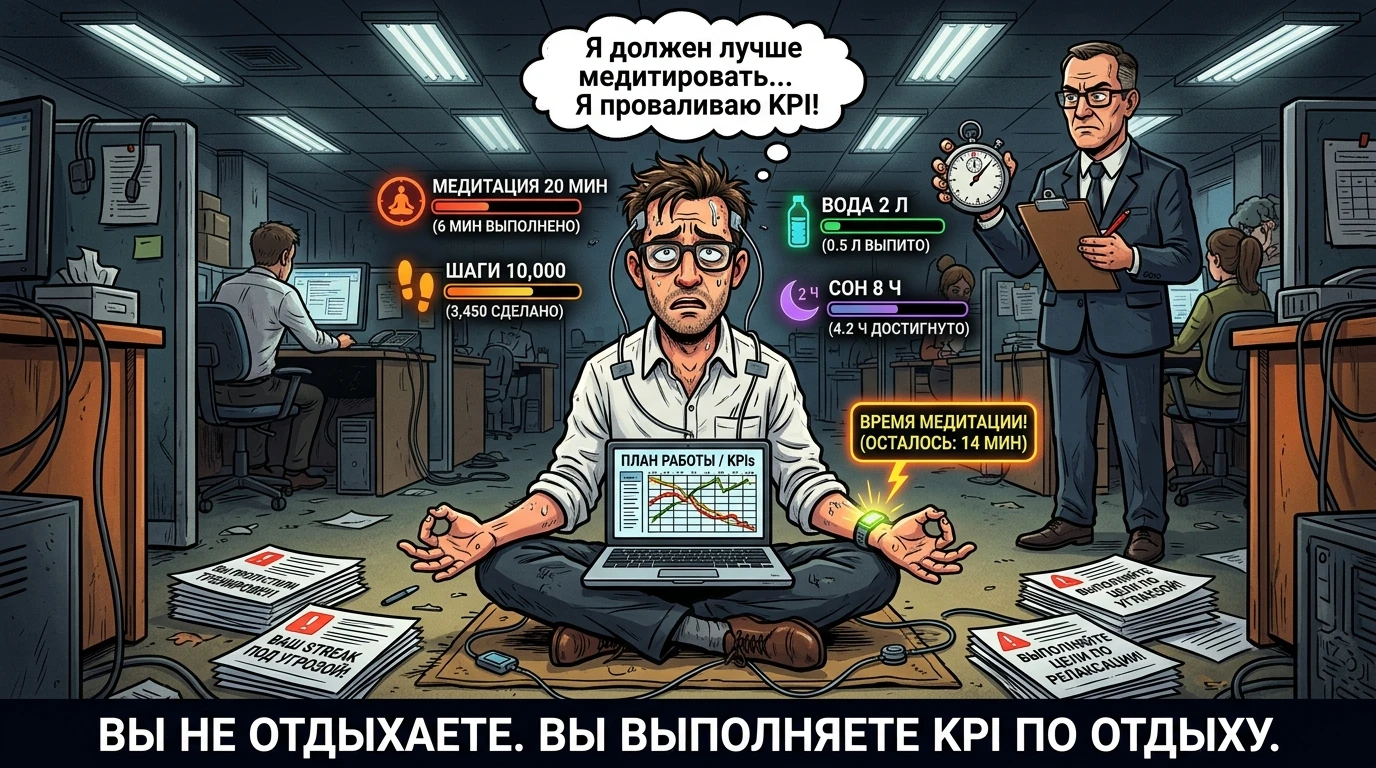 HR рассылает письмо: «Заботьтесь о себе! Медитируйте 20 минут в день! Делайте 10 000 шагов! Пейте 2 литра воды!» - изображение