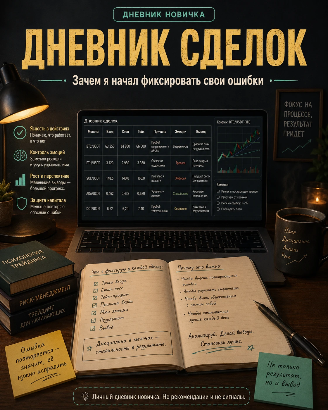Продолжаю вести свой дневник пути в криптотрейдинг. После того как я собрал для себя чек-лист перед сделкой, я - изображение