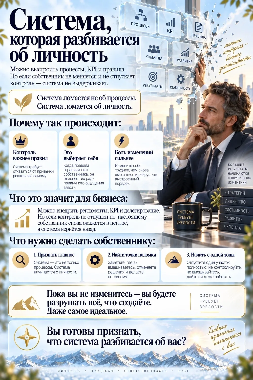 Можно построить идеальную систему. Регламенты. KPI. Прозрачные правила. Распределение ответственности. Всё это - изображение