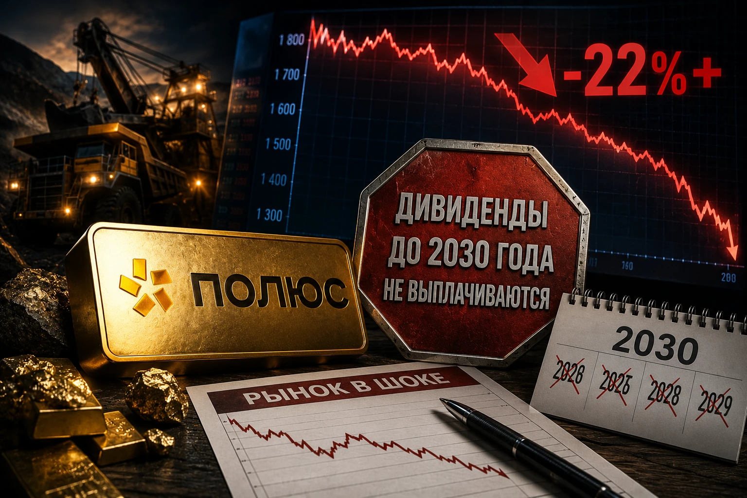 Акции золотодобытчика «Полюс» обвалились более чем на 22%, достигав в моменте отметки 1373,8 рубля. Мосбиржа - изображение