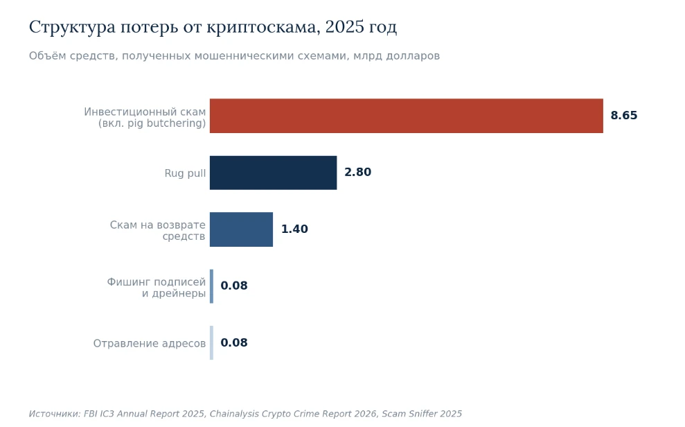 Криптоскам стал точнее и дороже. В 2025 году скам адреса получили минимум 14 млрд долларов, а средний платёж - изображение