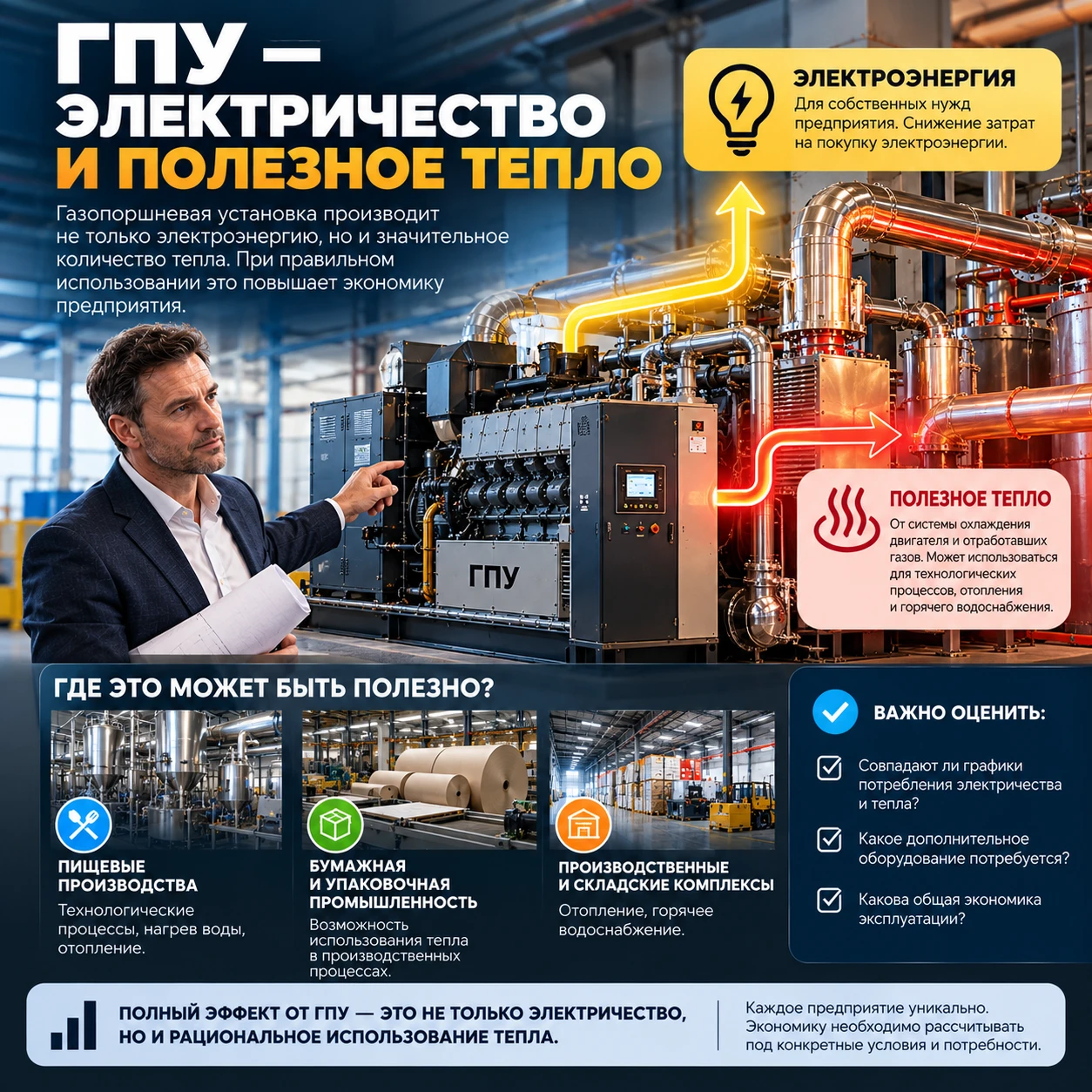 ГПУ: зачем использовать не только электричество, но и тепло ⚡ Газопоршневая установка производит не только - изображение