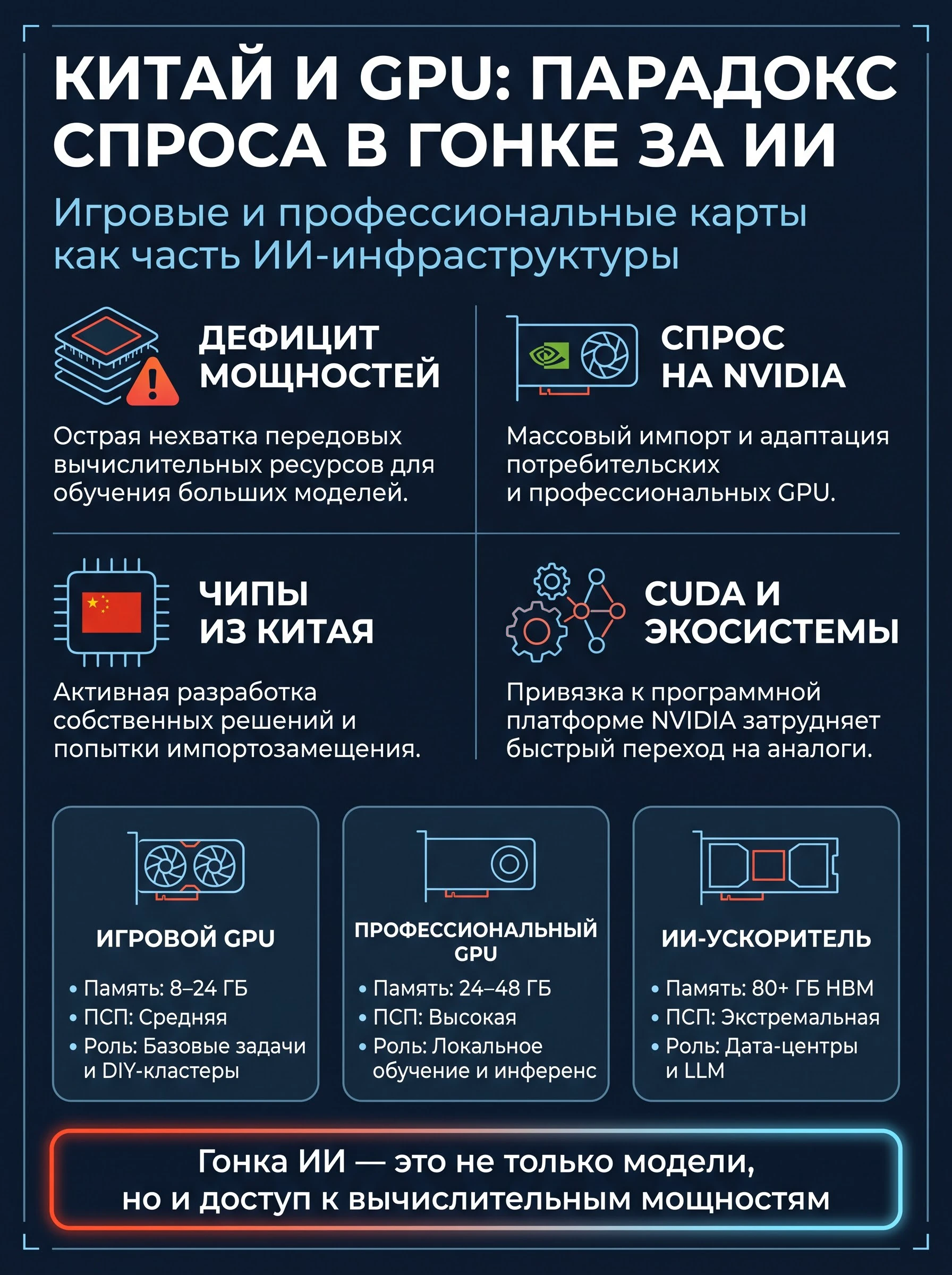 «Парадокс ИИ‑инфраструктуры: Китай скупает игровые GPU NVIDIA, но развивает собственные чипы» В 2026 году - изображение