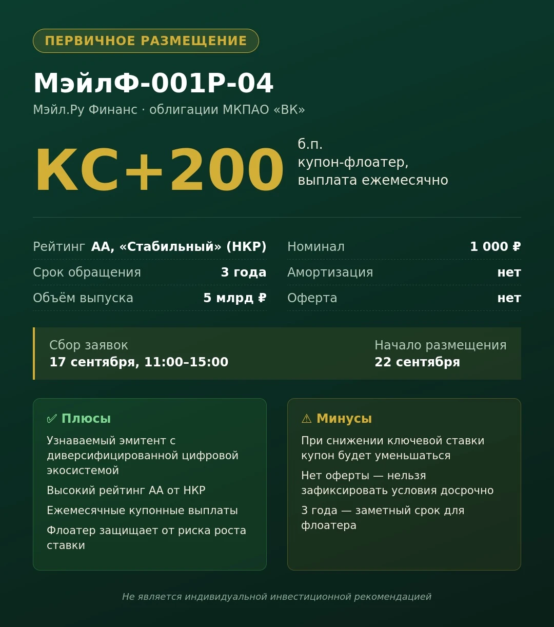 📌 **Новое размещение: МэйлФ-001Р-04** МКПАО «ВК» (ВКонтакте, Одноклассники, MAX, RuStore, VK Play и другие - изображение