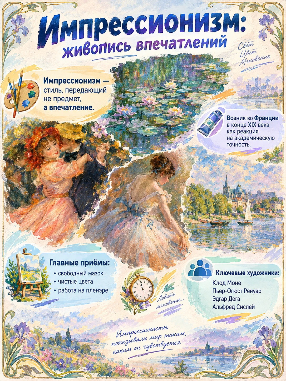 Импрессионизм: живопись впечатлений Импрессионизм — одно из самых узнаваемых направлений в истории искусства. Он - изображение
