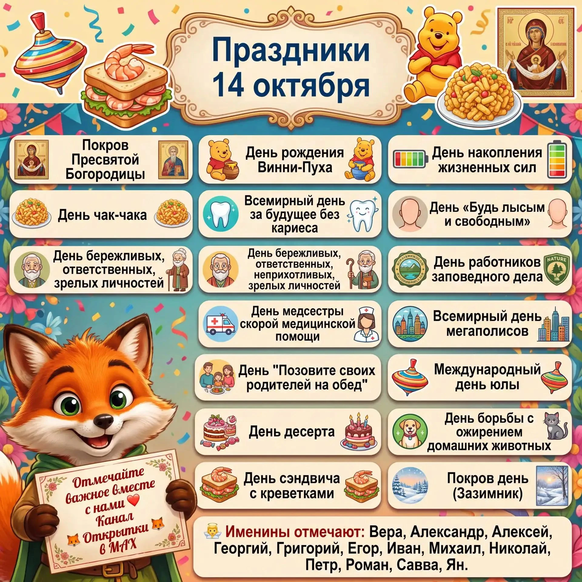 ☦️ Покров Пресвятой Богородицы 🎁 Всемирный день стандартов 🎁 День работников заповедного дела 🎁 Всемирный - изображение