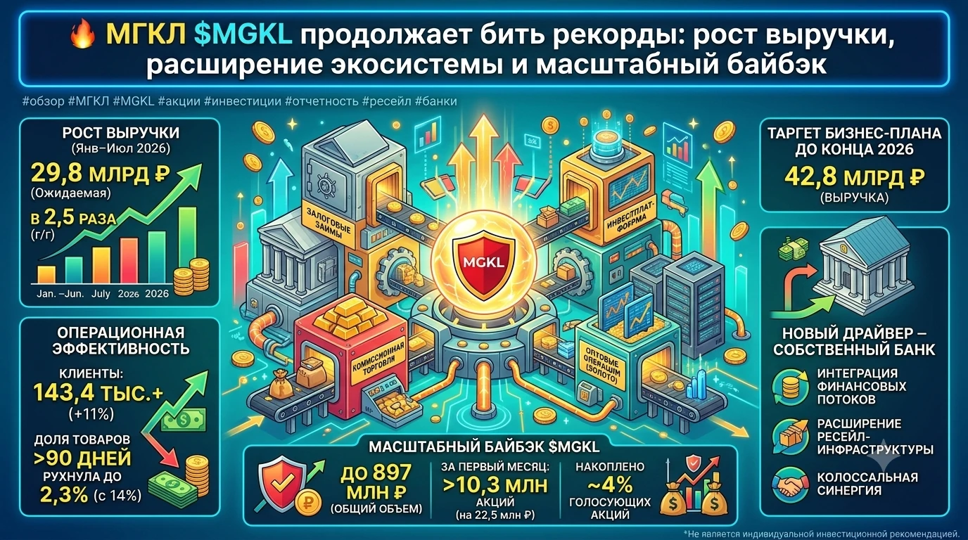 #обзор #МГКЛ #MGKL #акции #инвестиции #отчетность #ресейл #банки ​🔥 МГКЛ $MGKL продолжает бить рекорды: рост - изображение
