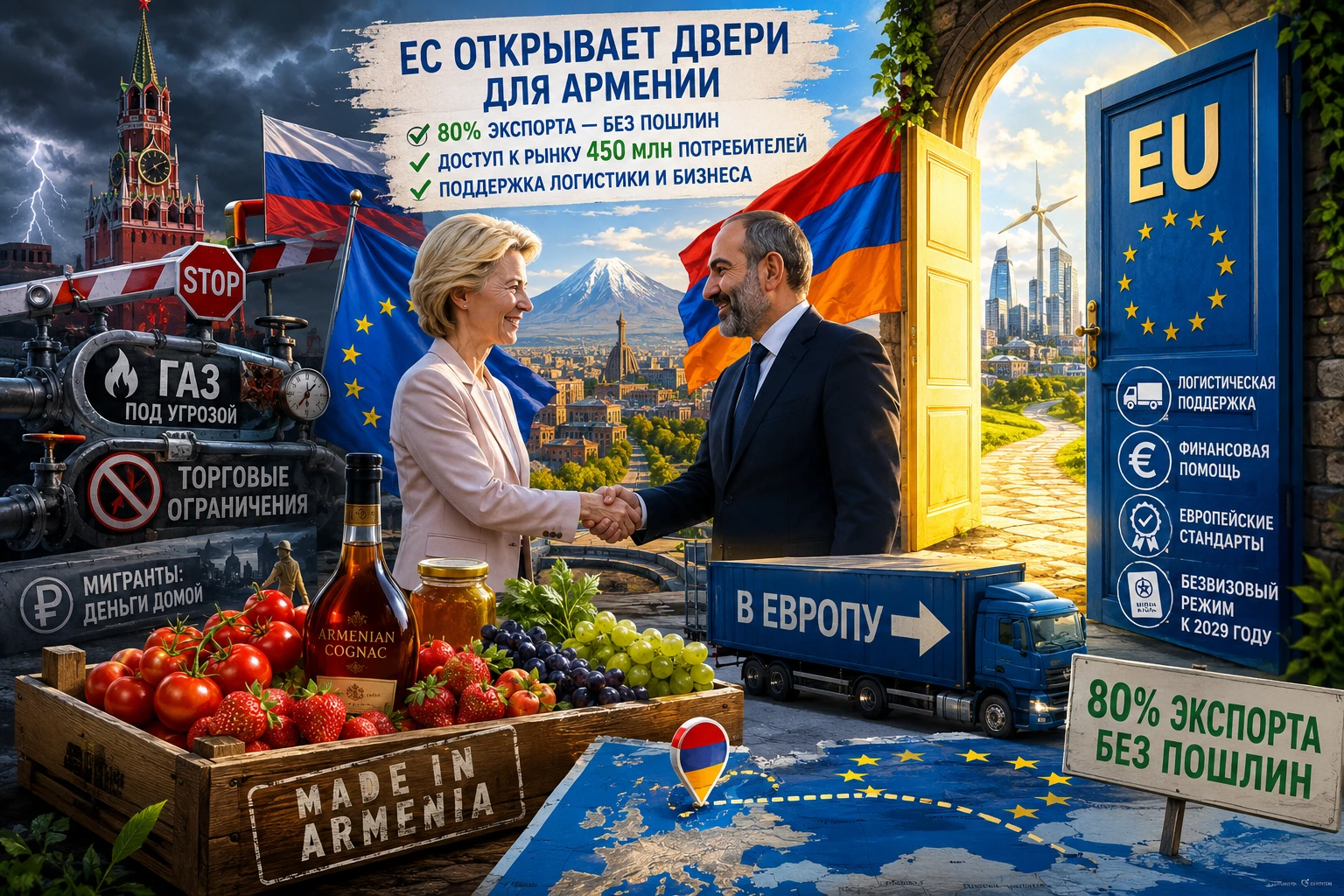 Вот так новости. Прилетает Урсула фон дер Ляйен в Ереван, и прямо на брифинге заявляет: мы открываем вам рынок. - изображение
