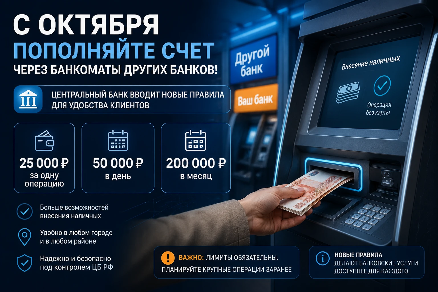 💳 Хорошая новость для тех, кто устал искать банкомат «своего» банка. Уже с октября россияне смогут пополнять - изображение