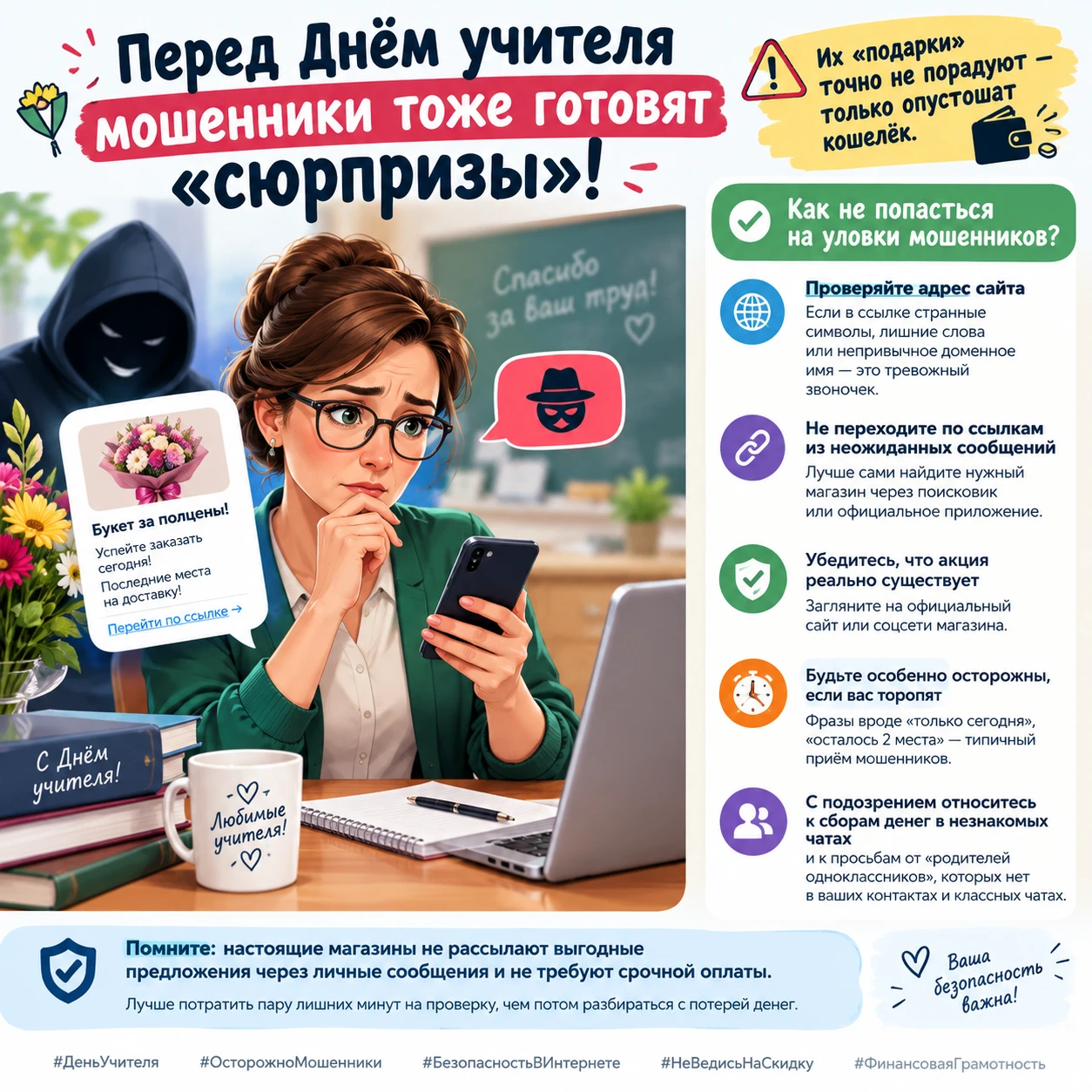 🎉 Перед Днём учителя мошенники тоже готовят «сюрпризы»! И их «подарки» точно не порадуют — только опустошат - изображение