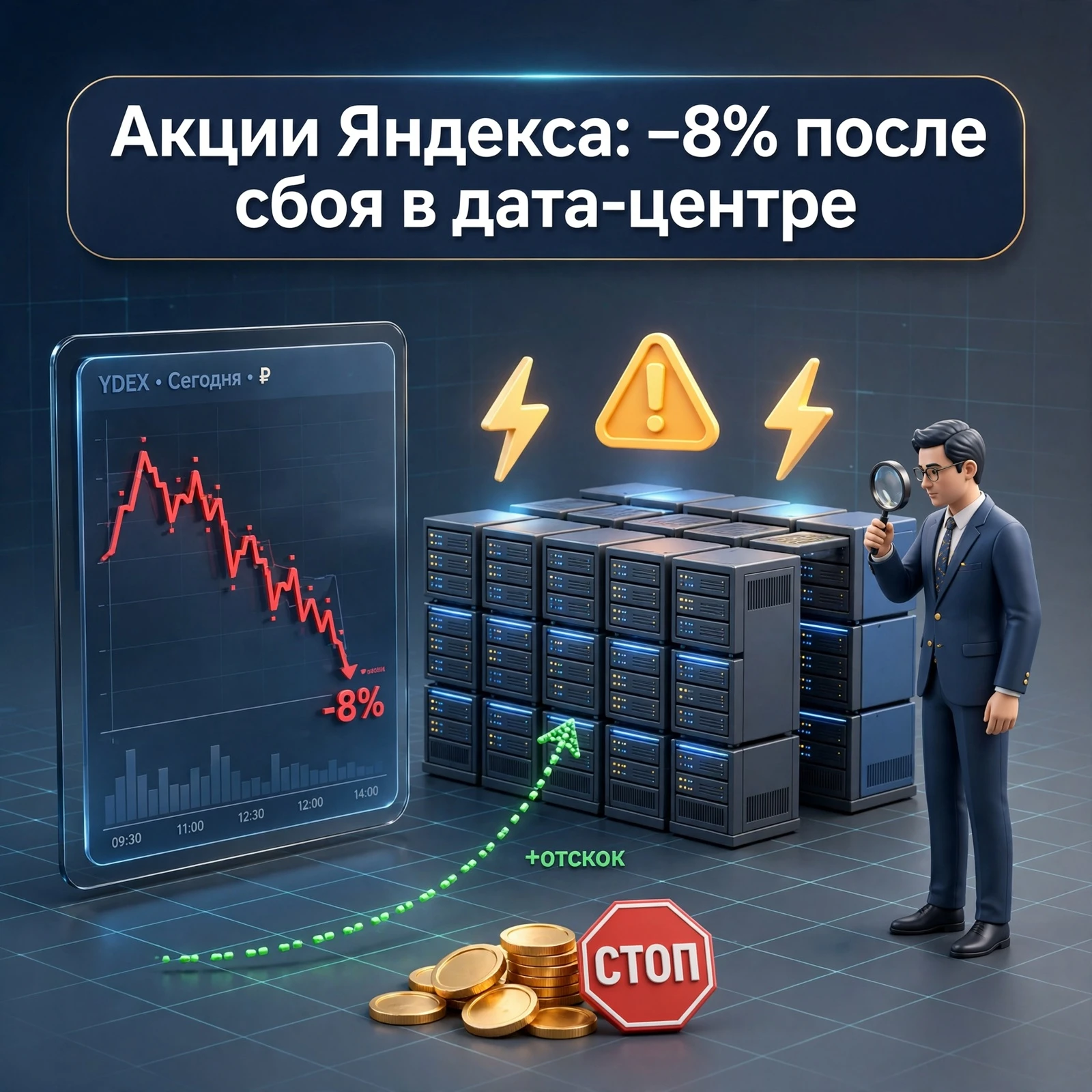 #базарразбор Акции Яндекса упали почти на 8% за два дня после сбоев в дата‑центрах: что известно об ущербе и - изображение