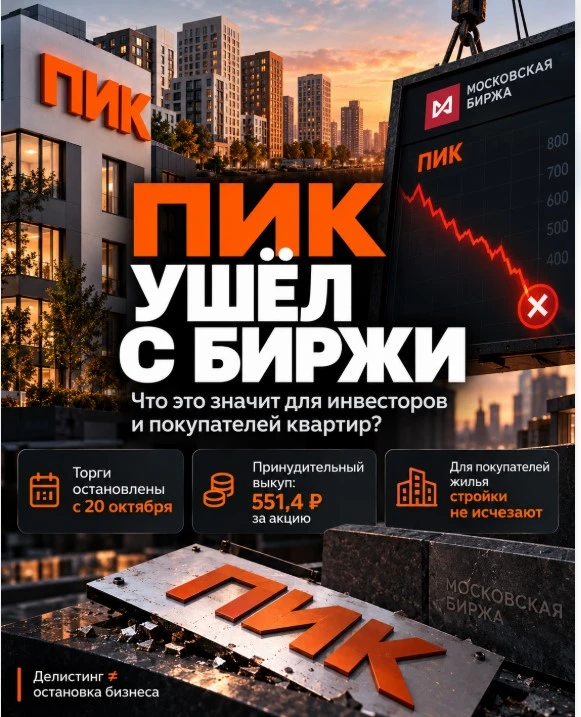Сегодня, 20 октября, Московская биржа остановила торги акциями ПИК. Почти 19 лет публичной истории одного из - изображение