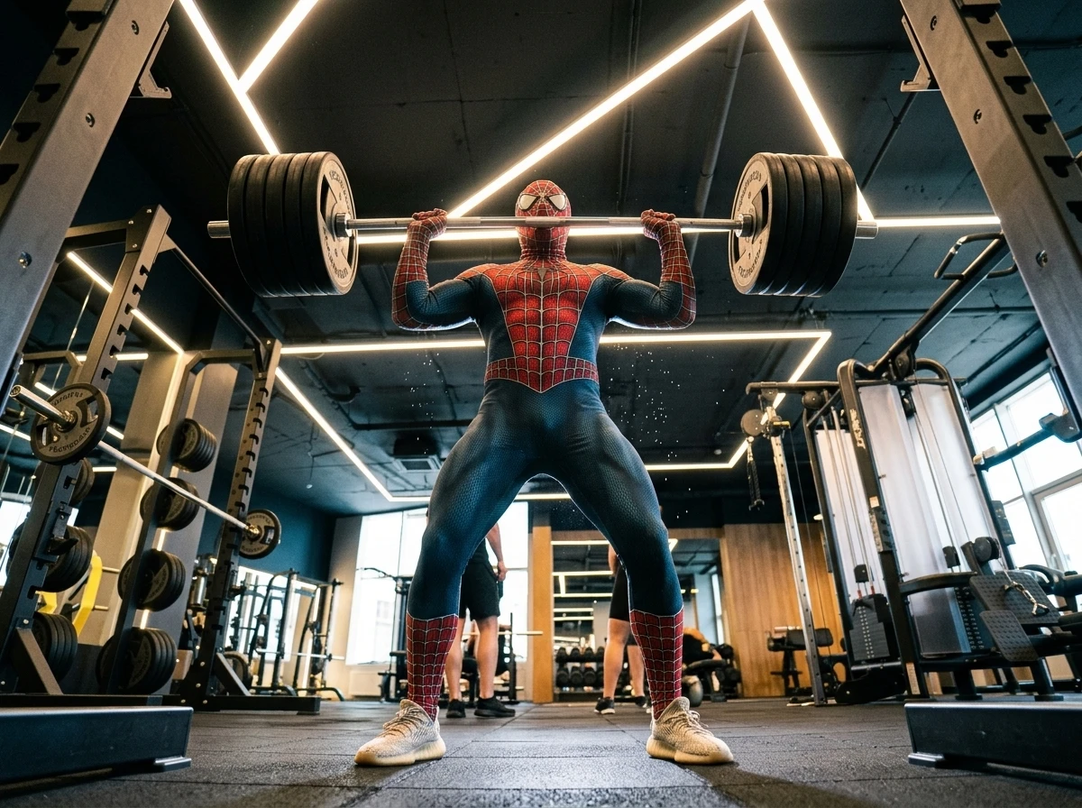 Внимание, Северный! Человек-паук тестирует штанги в BOOMFIT PREMIUM. Гравитация для него - шутка, веса - - изображение