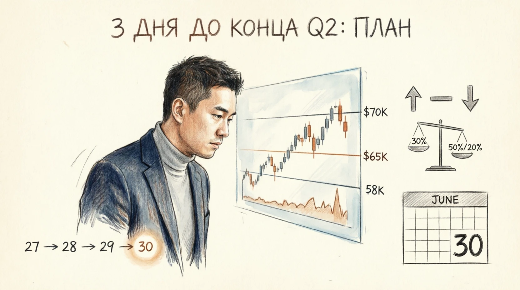 Что произошло: 1. PCE 3.4% (выше прогноза) — ФРС не снизит ставку в июле 2. BTC упал с $71 200 до $65 400 - изображение