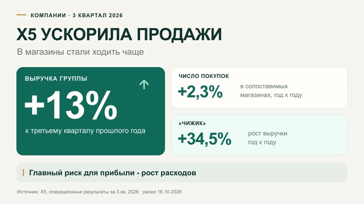 X5: в магазины стали ходить чаще В третьем квартале выручка X5 выросла на 13%, до 1,31 трлн рублей. Во втором - изображение