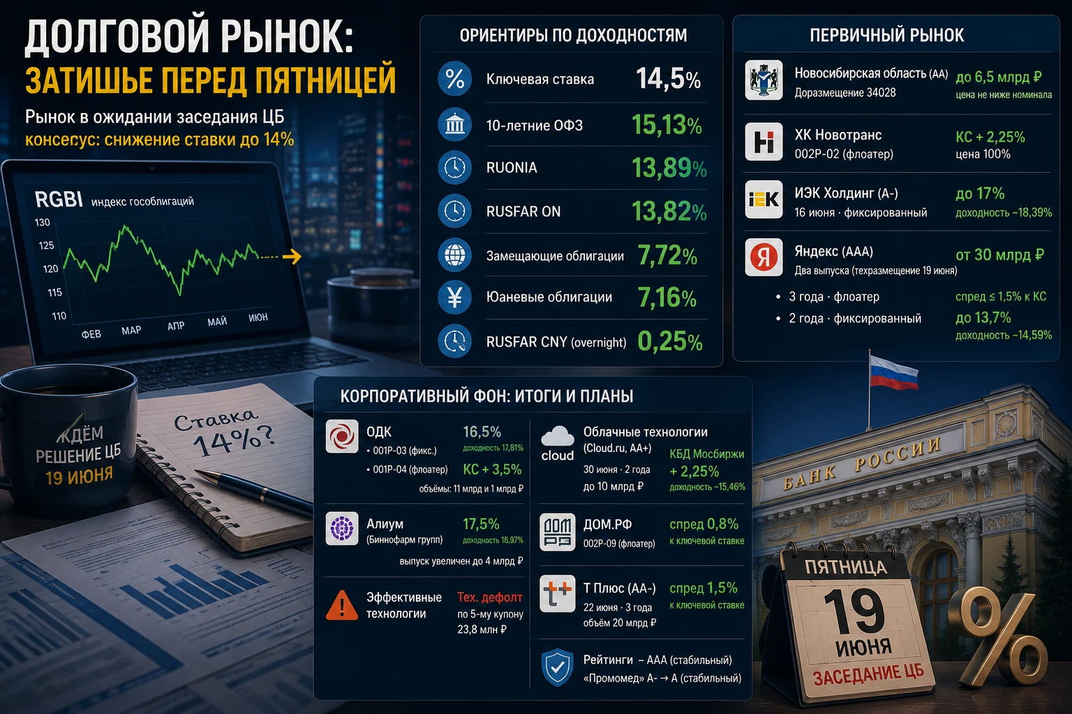 Индекс гособлигаций RGBI замер в боковике — рынок взял паузу в ожидании пятничного заседания ЦБ. Консенсус - изображение