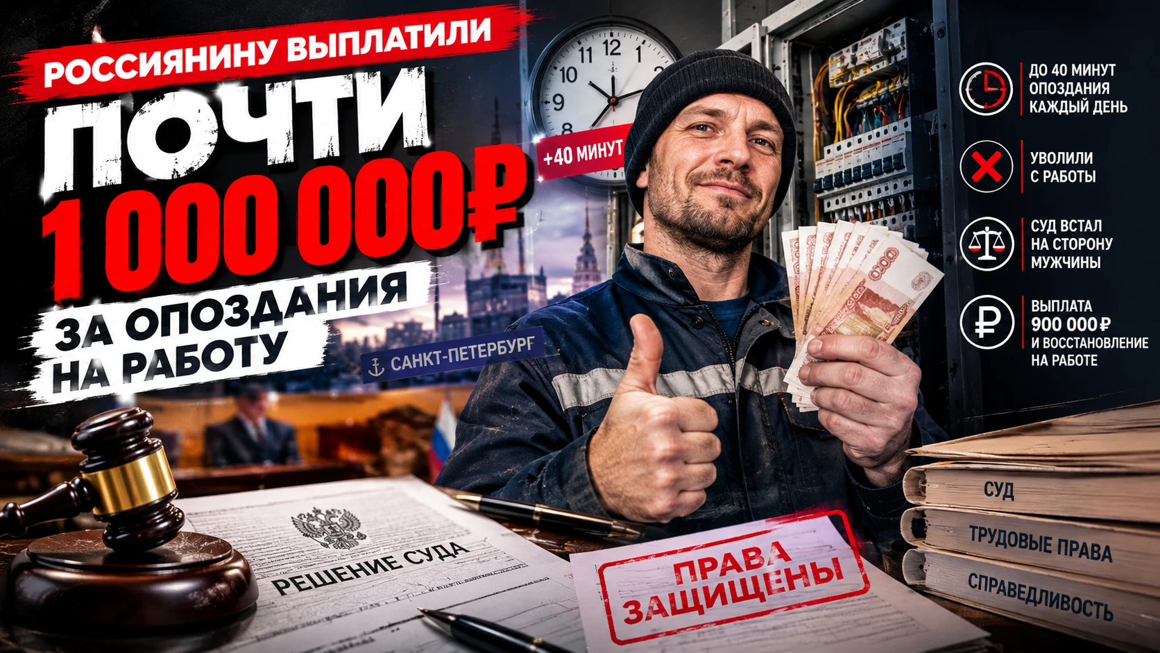 Россиянину выплатили почти 1 млн рублей за опоздания на работу: электромонтёр из Питера каждый день приходил на - изображение