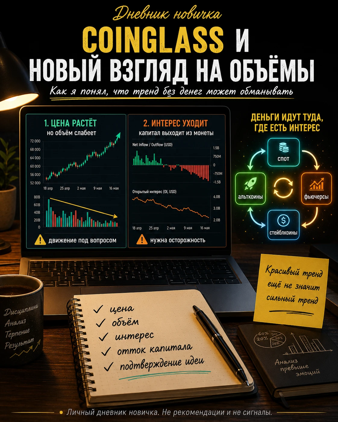 Продолжаю вести свой дневник пути в криптотрейдинг. Недавно для себя открыл сервис CoinGlass и, честно говоря, - изображение