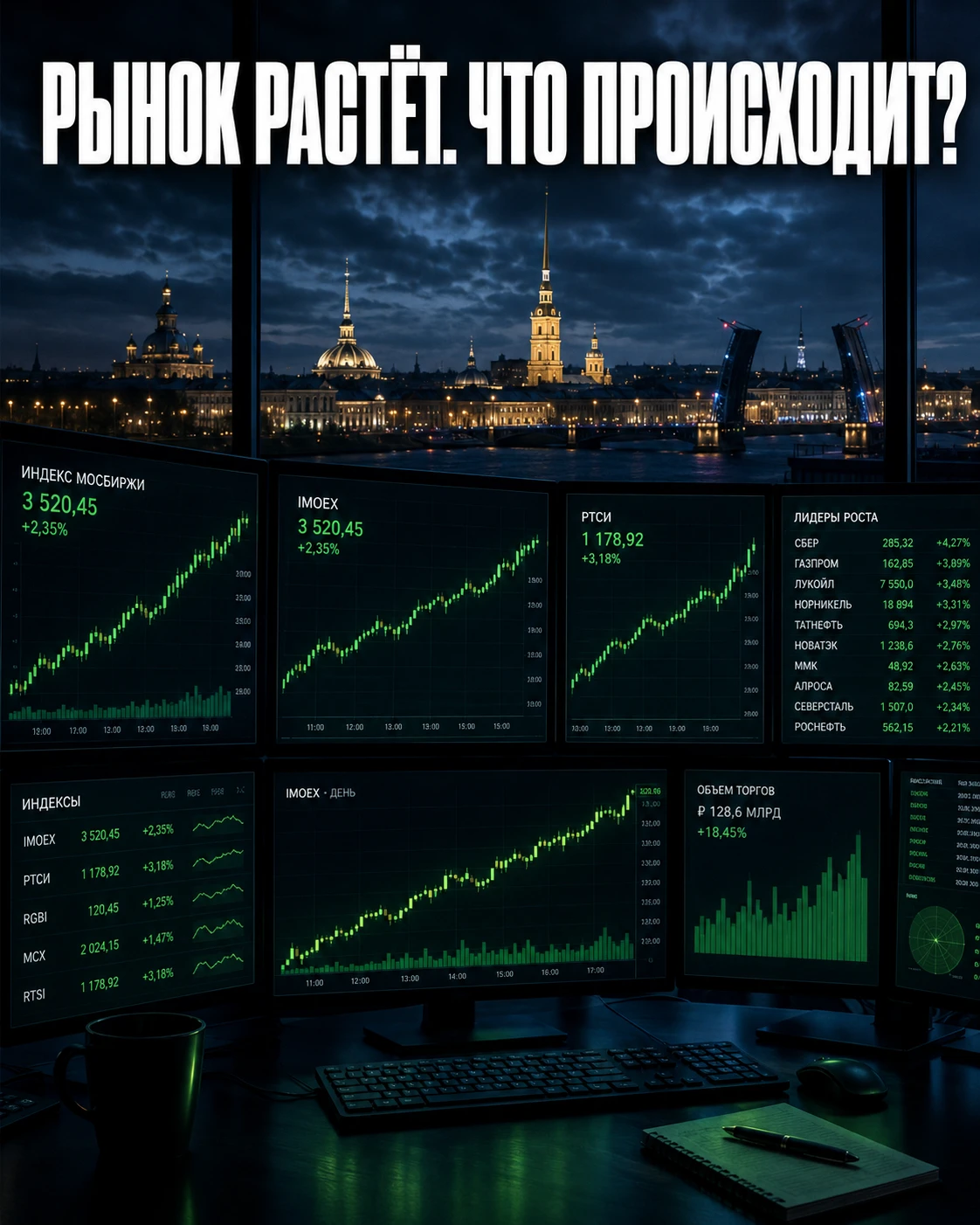 Вчера $IMOEXF IMOEX закрылся на 2620 пунктах (+1,96%), объём торгов 57,8 млрд. Русал +7,94%, ЮГК +8,25%, - изображение