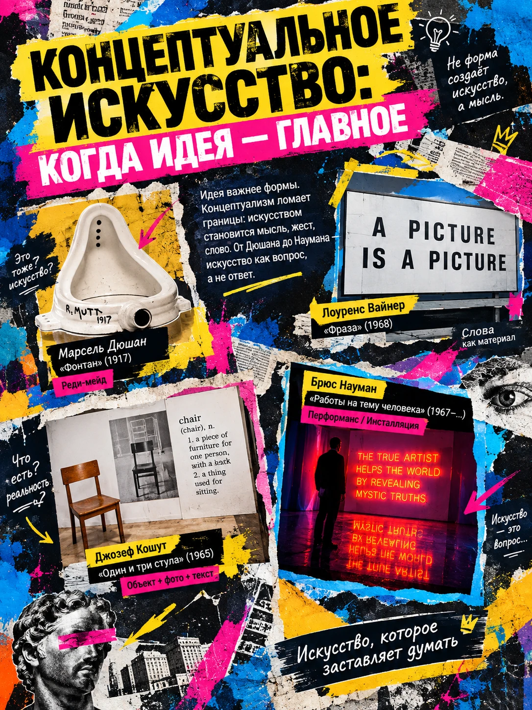 Концептуальное искусство: когда идея важнее формы Концептуальное искусство — одно из самых радикальных явлений в - изображение