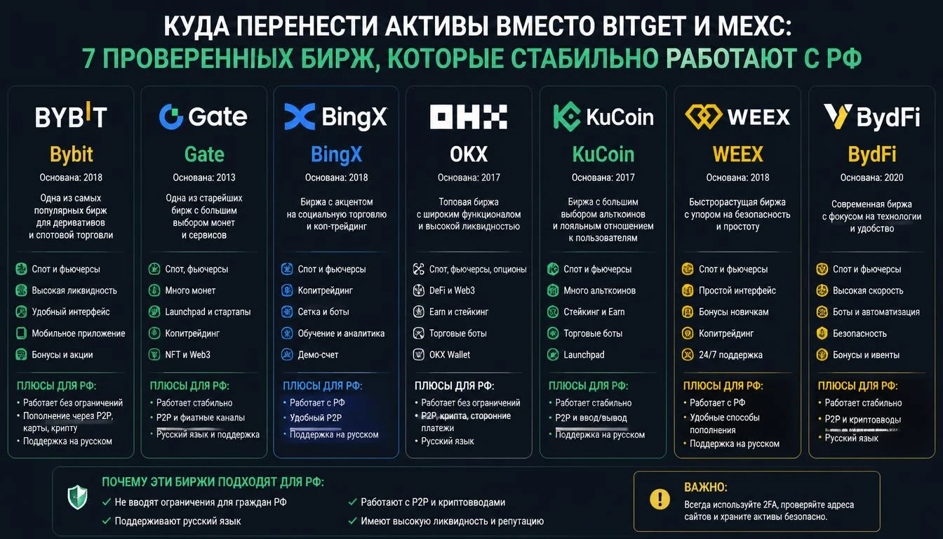 Всем привет! Сразу к делу... Где торговать криптой в 2026 году в РФ после ограничений #Bitget и #MEXC 7, которые - изображение