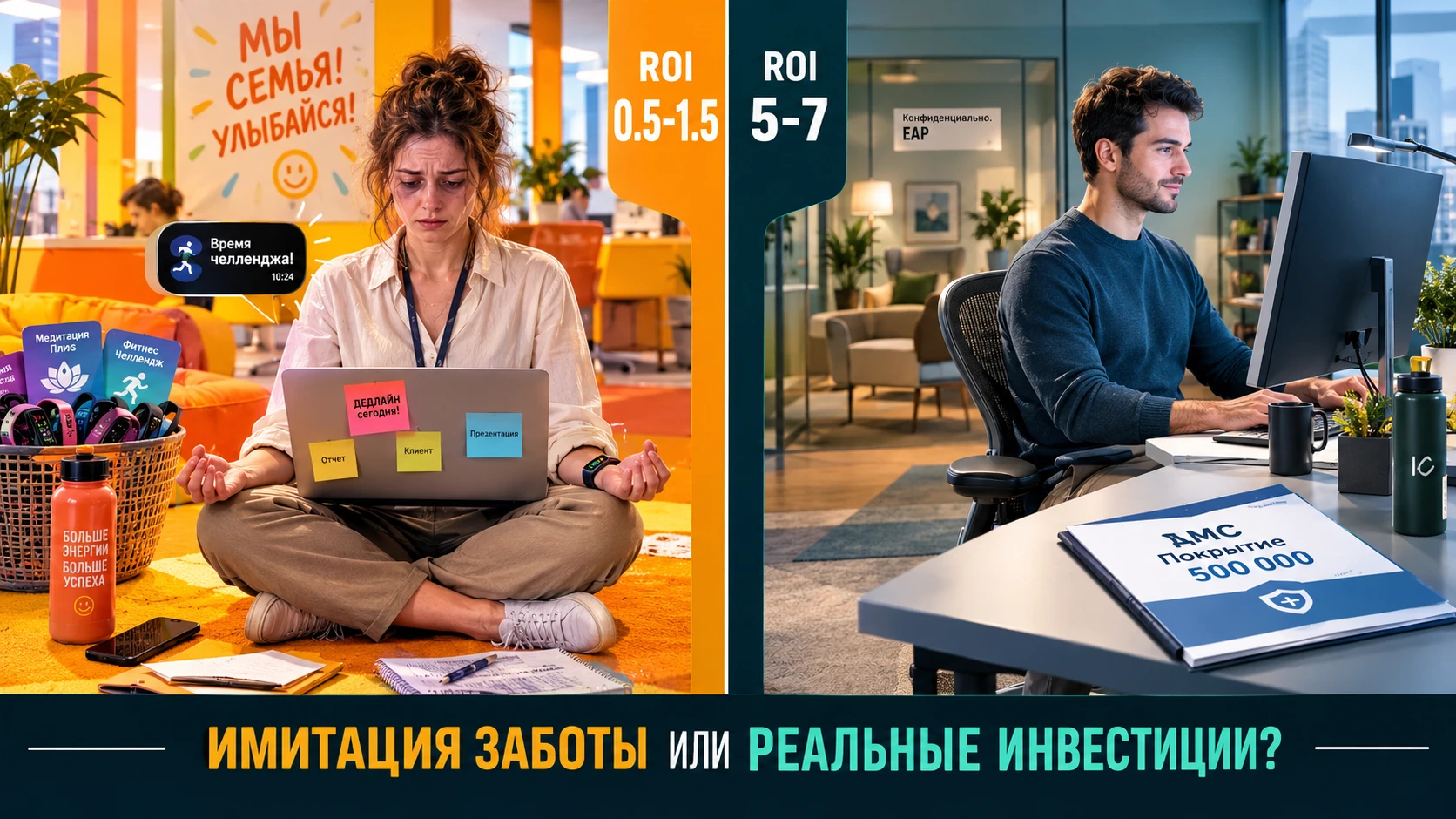 HR рассылает письмо: «Запускаем велнес-месяц! Йога по четвергам! Челлендж 10 000 шагов!» Вы закатываете глаза. - изображение