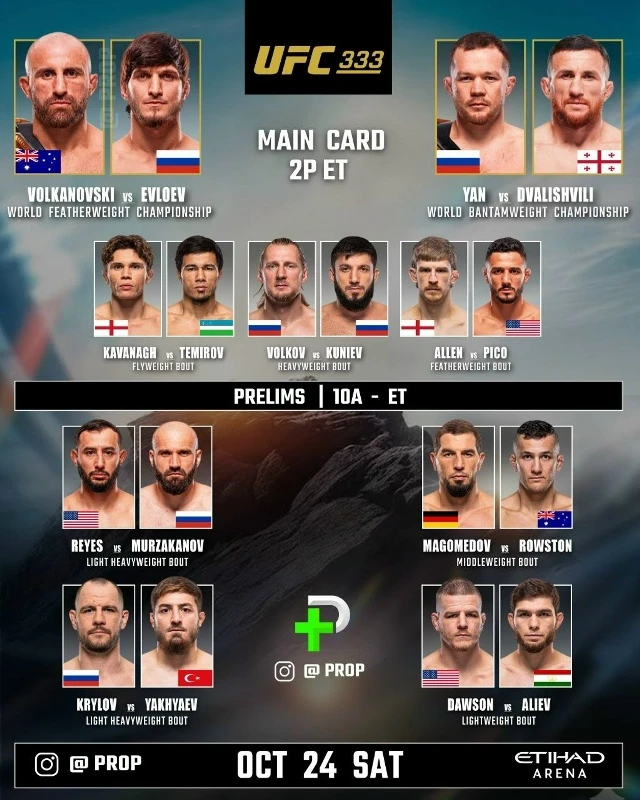 UFC 333 — турнир по смешанным единоборствам, который пройдет 24 октября 2026 года на арене Etihad Arena в - изображение