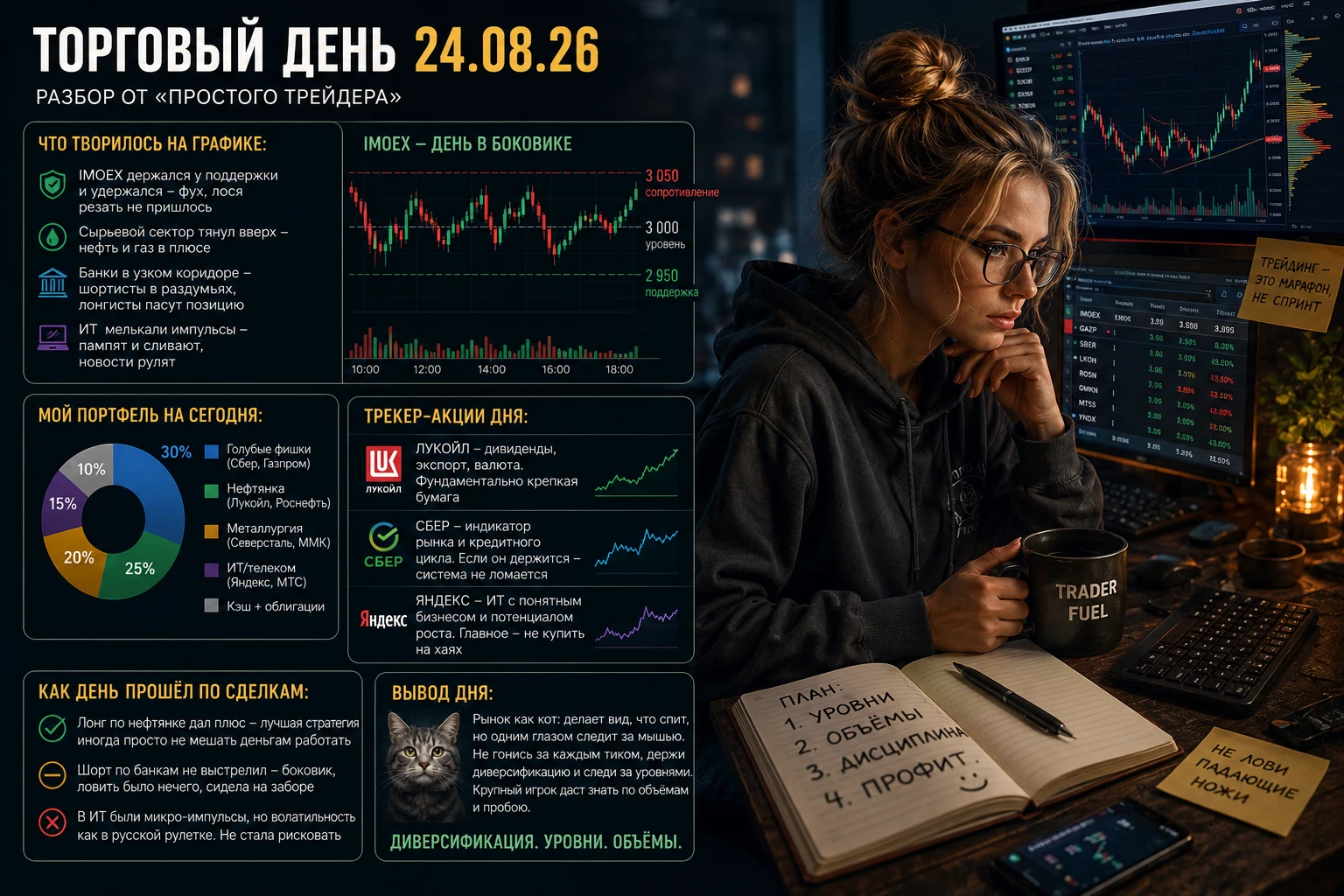 📉📈 Торговый день 24.08.26: разбор от «простого трейдера» — 😎. Ну что, день был такой, что даже стакан - изображение