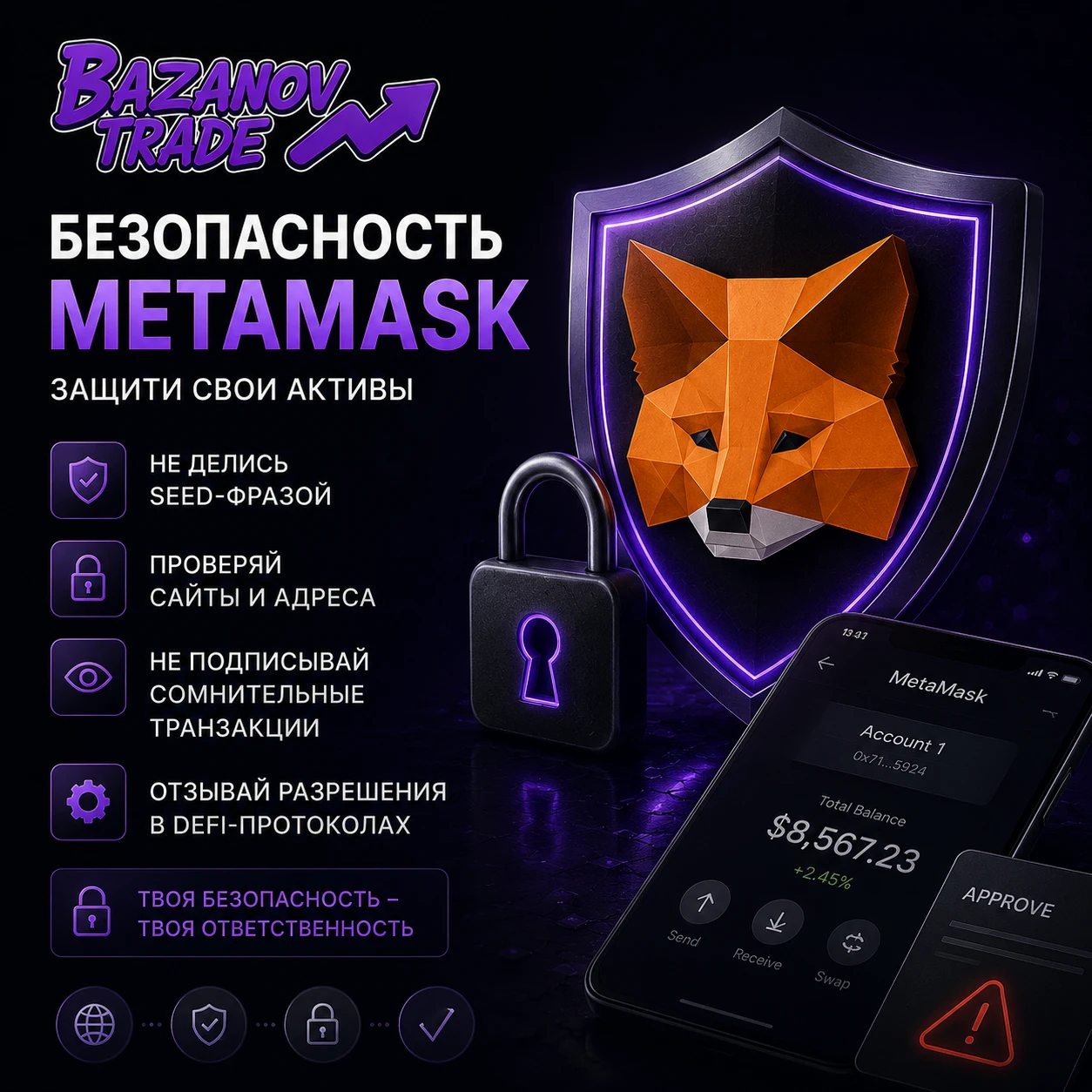 Большинство взломов MetaMask происходят не из-за «хакеров», а из-за: — фишинга, — вредоносных подписей, — - изображение