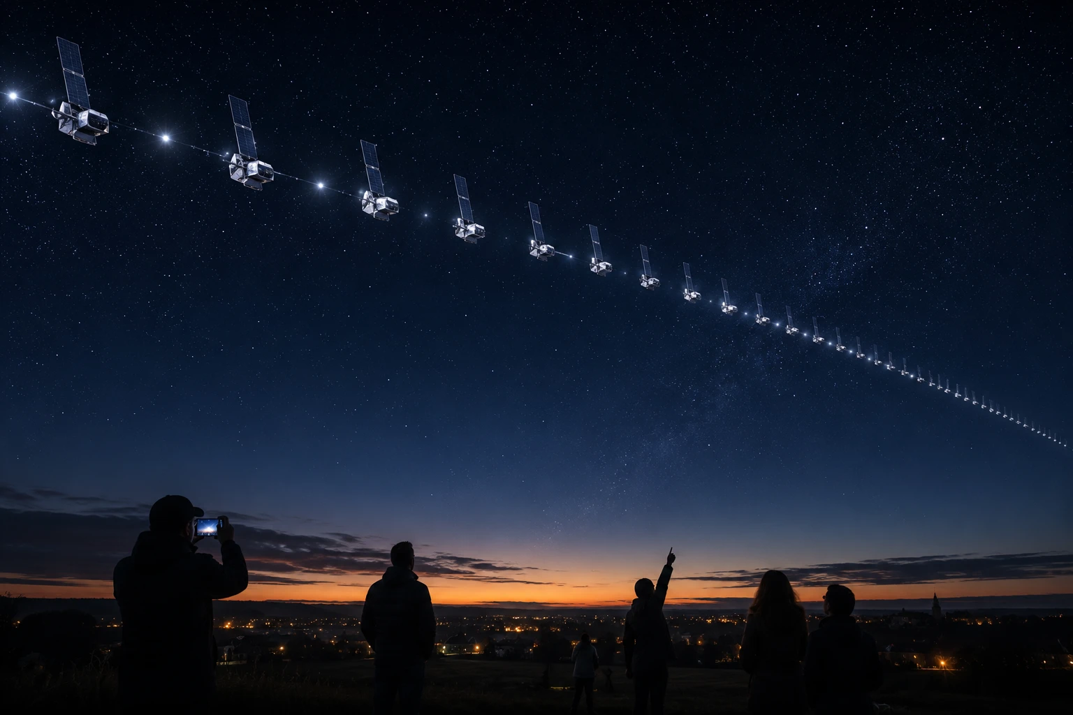 🌌 Вы тоже видели? В небе — цепочка ярких огоньков, будто кто-то рассыпал звёздную нить! ✨ Речь о спутниках - изображение