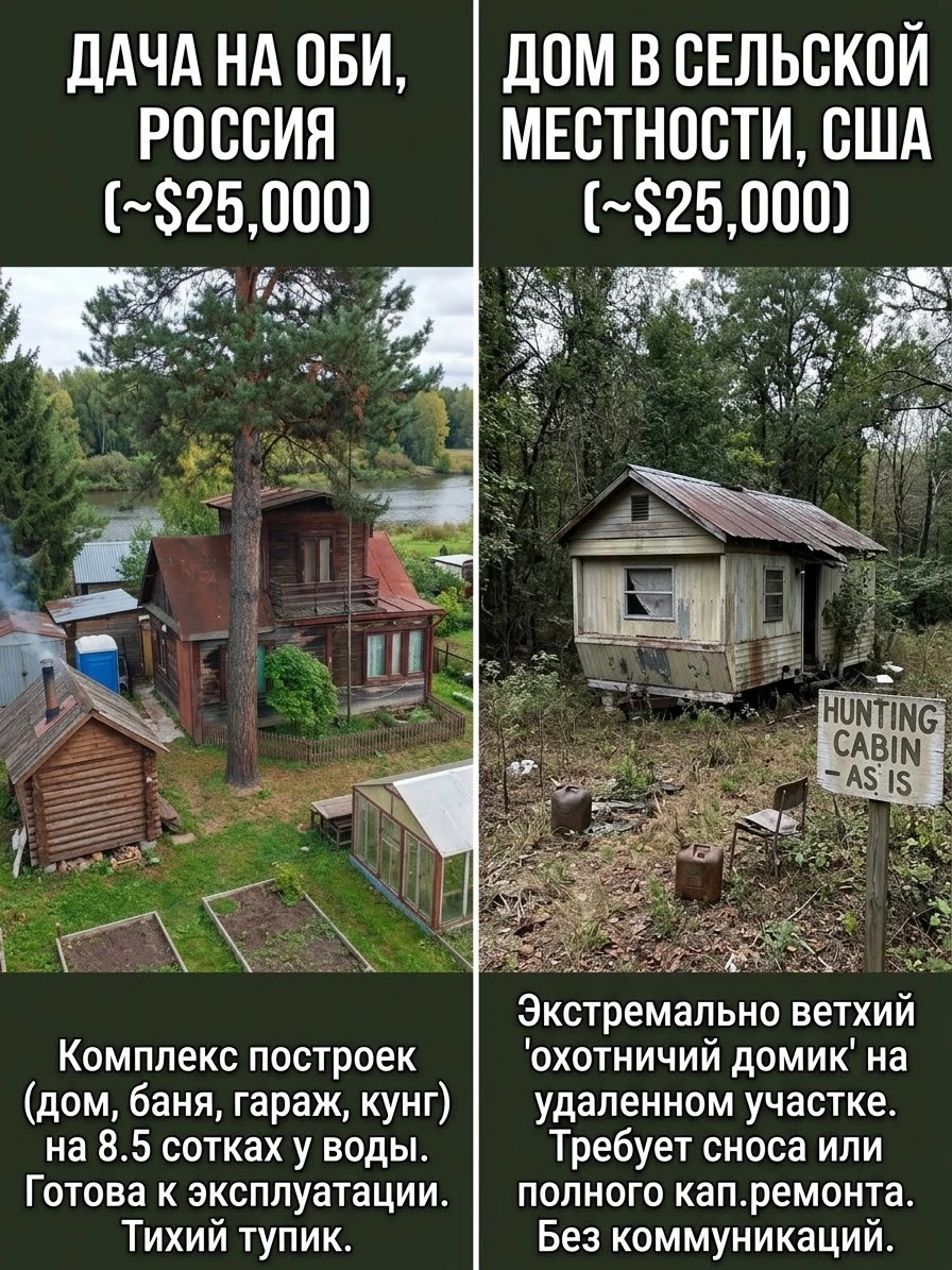 ​💥 ЧТО МОЖНО КУПИТЬ ЗА 2,5 МЛН РУБЛЕЙ ($25,000) В РОССИИ И В США? ​Одно фото — два абсолютно разных мира за - изображение