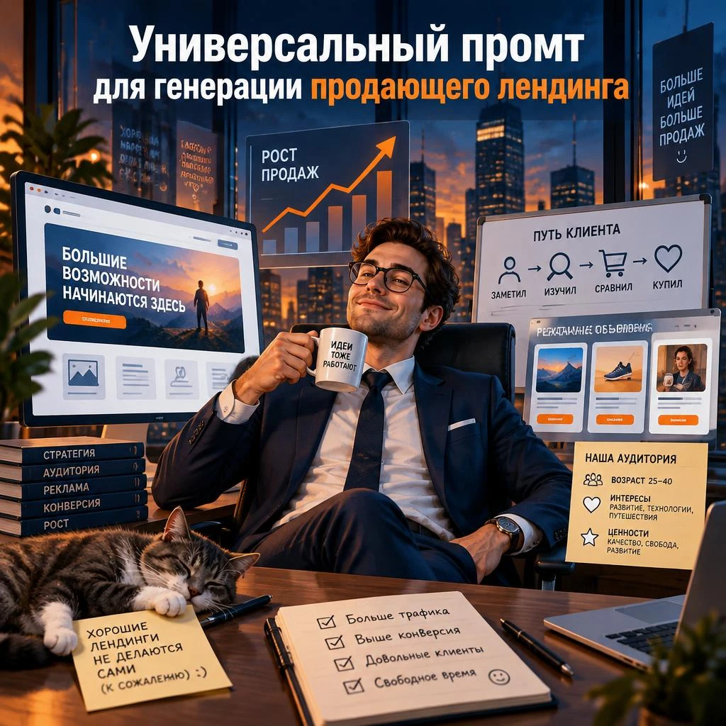 ПРОМПТ: - ## РОЛЬ Ты — опытный маркетолог-копирайтер и фронтенд-разработчик. Ты разрабатываешь - изображение