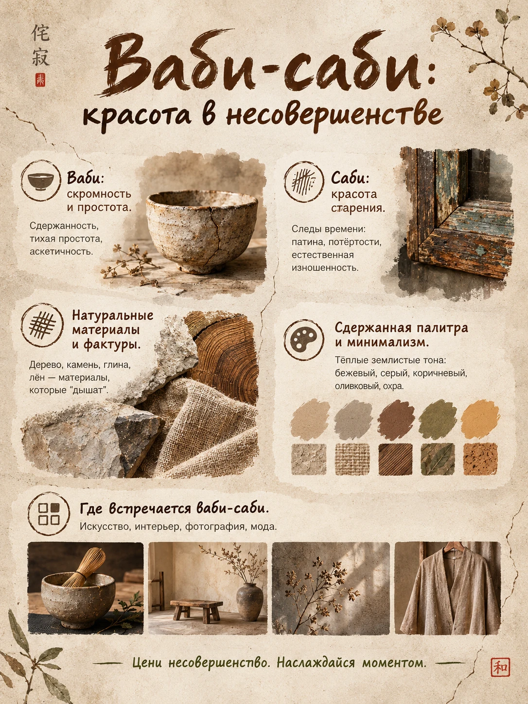 **Ваби‑саби** — это японская эстетическая философия и художественный стиль, где красота видится в - изображение