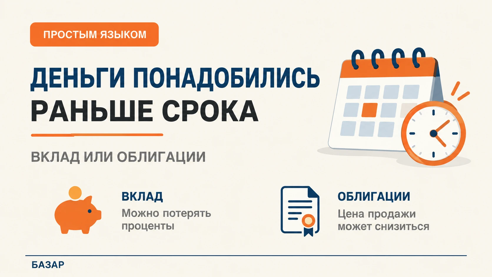 Представьте: вложили 100 тысяч на год. Через три месяца деньги срочно понадобились. Со вкладом обычно так: свои - изображение