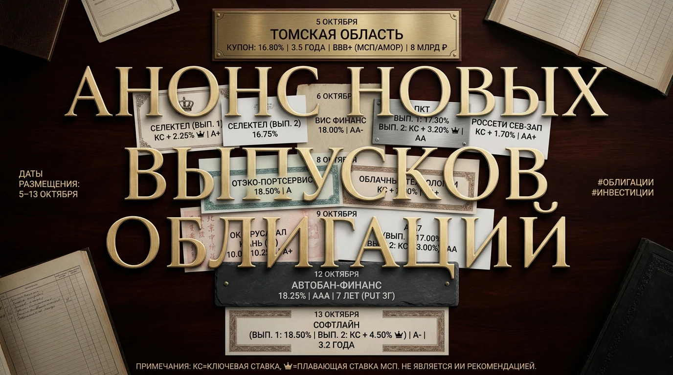 🗓️ Анонс новых выпусков облигаций 💼📈 📅 5 октября 🏙️ Томская область 💰 Купон: 16.80% ✨ ⏳ Срок: 3.5 года ⭐ - изображение