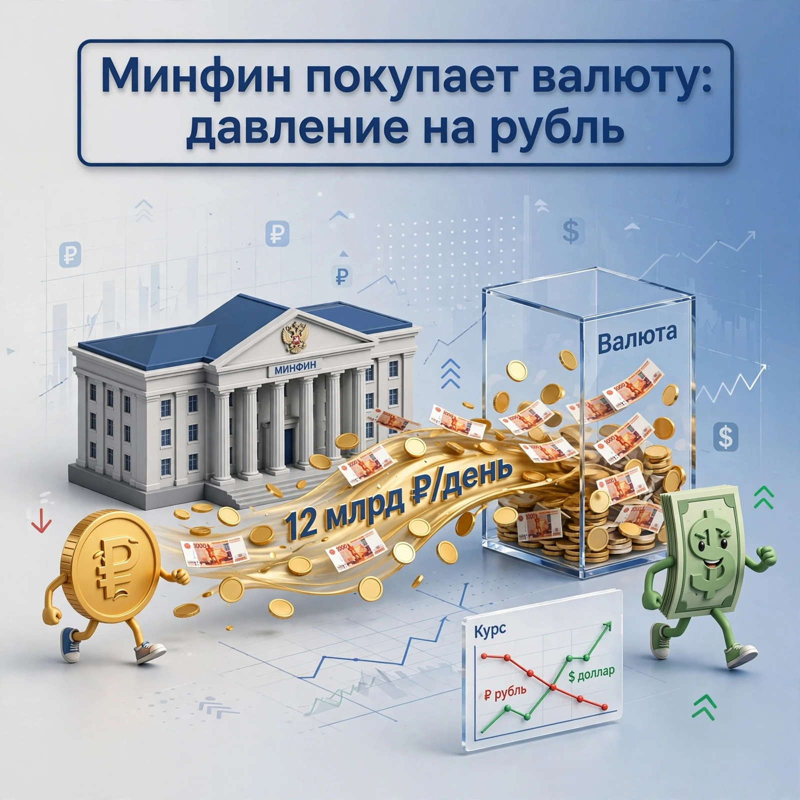#базарразбор Минфин покупает валюту примерно на 12 млрд рублей в день: как это давит на курс рубля и где - изображение