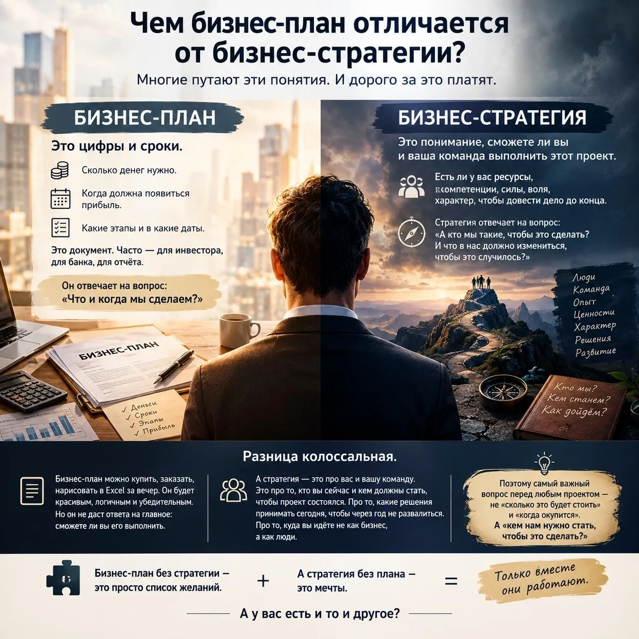 Многие путают эти понятия. И дорого за это платят. Бизнес-план— это цифры и сроки. Сколько денег нужно. Когда - изображение