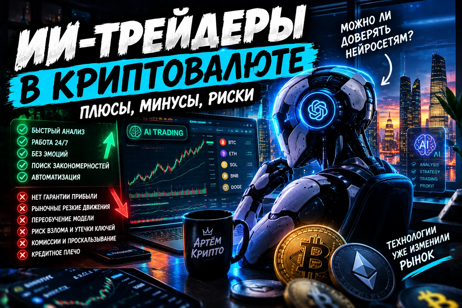 🤖 ИИ-ТРЕЙДЕРЫ: МОЖНО ЛИ ДОВЕРИТЬ КРИПТУ НЕЙРОСЕТЯМ? Искусственный интеллект всё активнее используется в - изображение