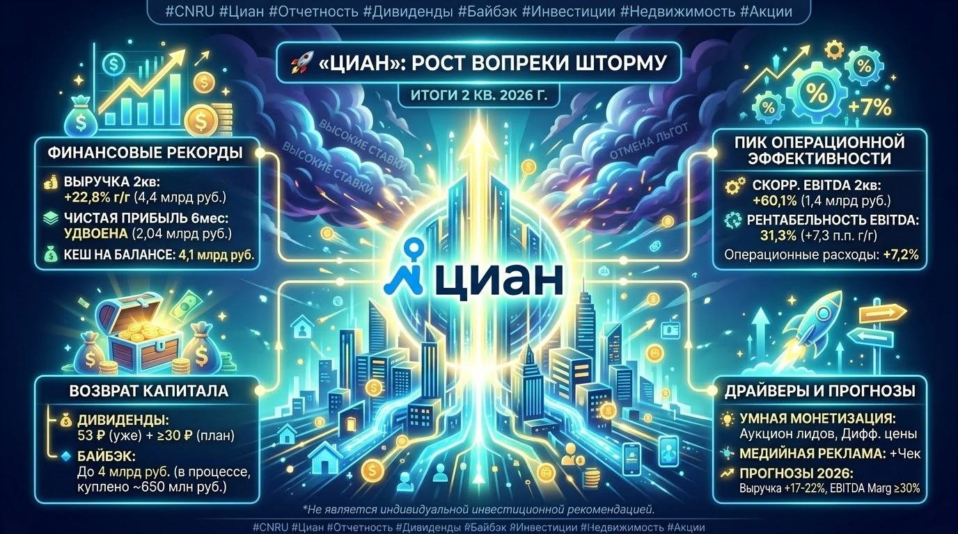 #CNRU #Циан #Отчетность #Дивиденды #Байбэк #Инвестиции #Недвижимость #Акции ​🏠 "Циан" $CNRU — Взлет - изображение