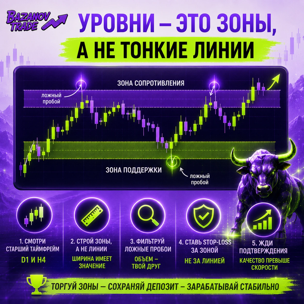 📌 Уровни поддержки и сопротивления — это не тонкие линии на графике, а ценовые зоны, где сталкиваются крупные - изображение